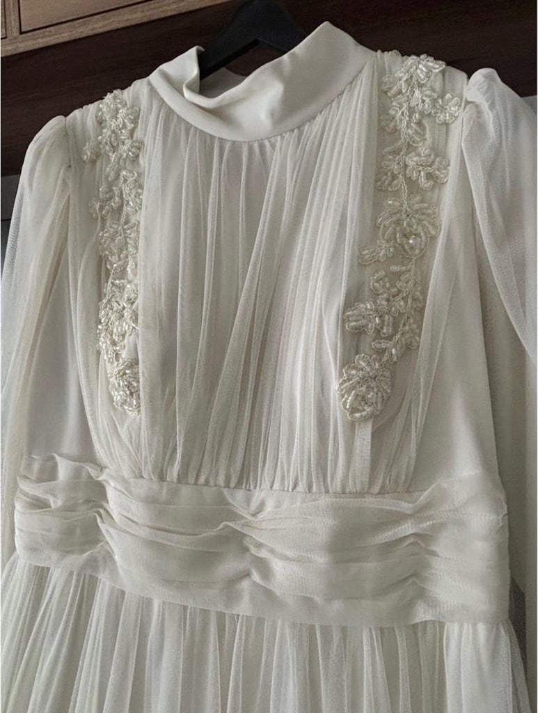 Krem nişan elbisesi - 2