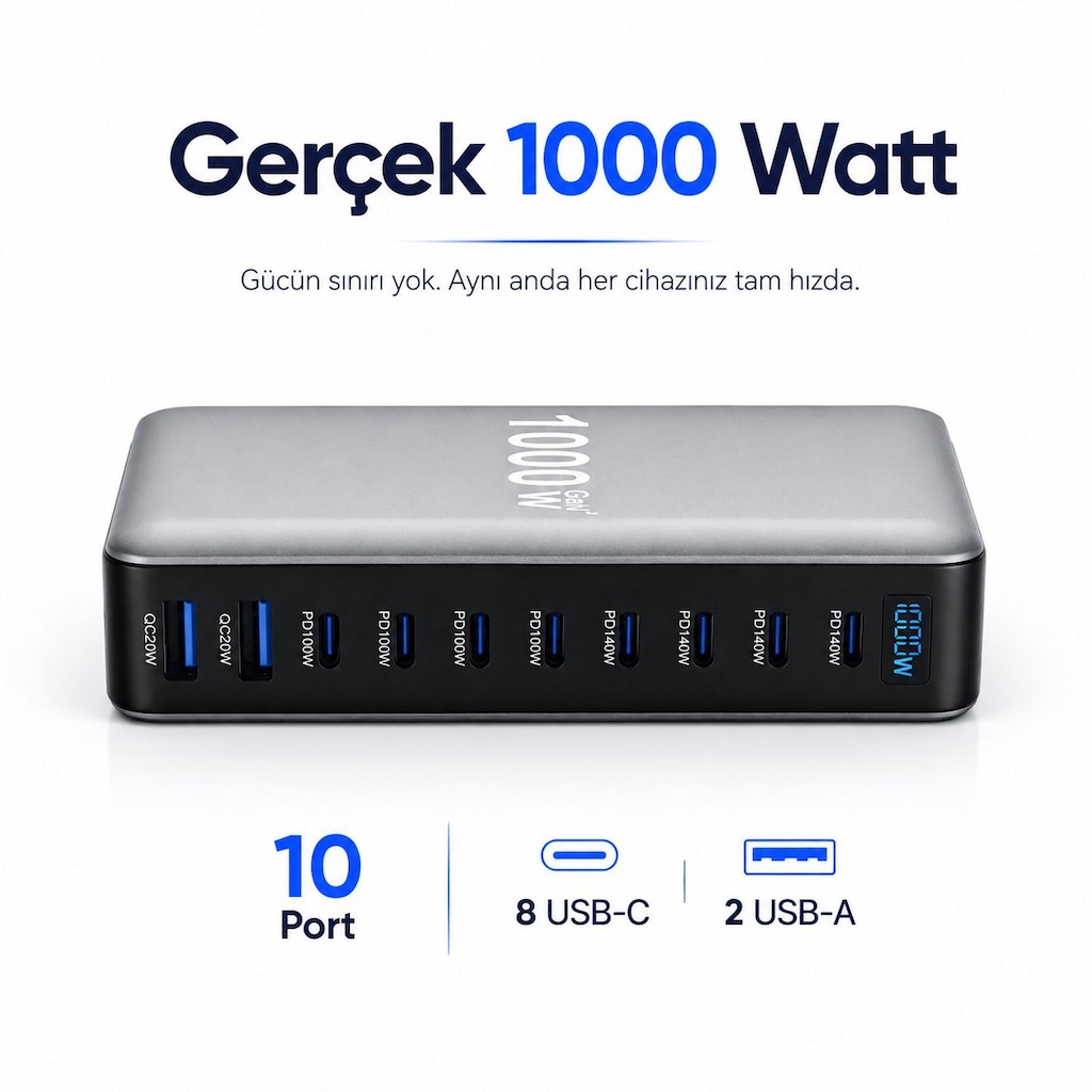 Go-Des Gan Teknolojili 10 Portlu Masaüstü Çoklu Şarj İstasyonu - 4
