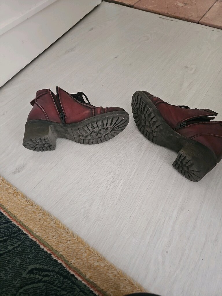 Bordo kısa topuklu deri bot - 4