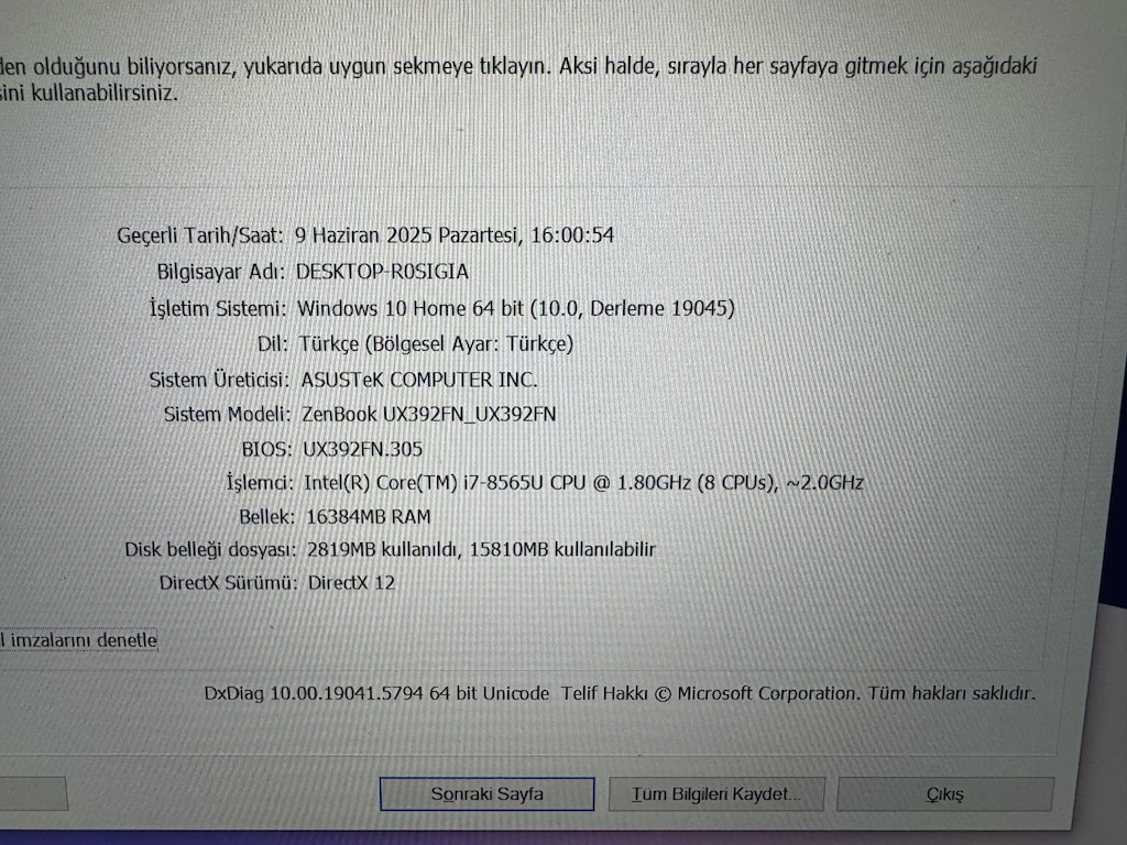 ASUS ZENBOOK İ7 8. NESİL 16 GB RAM 512 M2SSD MX150 - 7