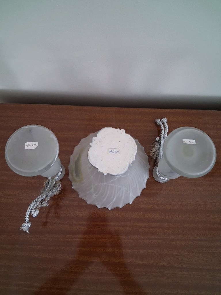 Antika Buzlu cam dekoratif Kase + 2 adet Şamdan Mumluk /Bostanlı-İZMİR - 11