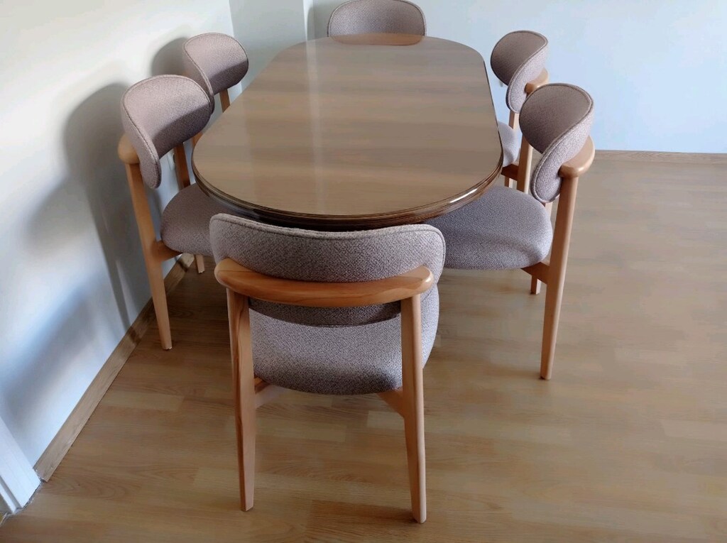 6 kişilik ahşap polo sandalyeli bohem masa takımı - 3
