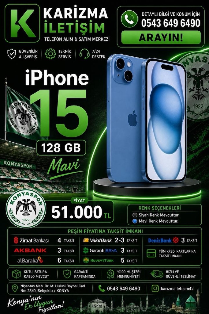 İPHONE 15 128 GB MAVİ PEŞİN FİYATINA TAKSİT İMKANI