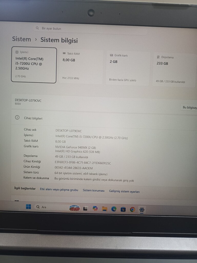 LENOVO İ5 7200U İŞLEMCİ + 2GB HARİCİ EKRAN KARTI + 8GB DDR4 RAM - 19