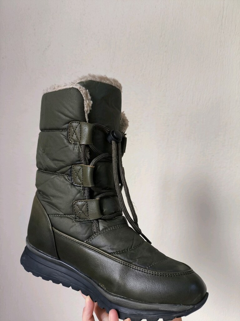 Haki Deri Detaylı Peluşlu Kışlık Bot - 5