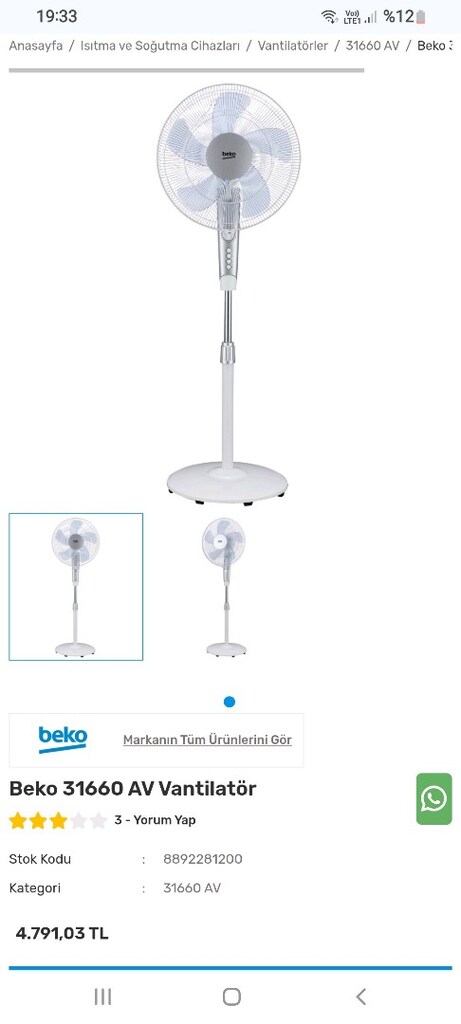 Vantilatör BEKO 31660 AV Ayaklı urun sifir kutusunda. - 20