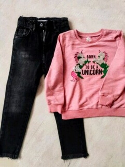 DEFACTO PUL UNICORN SWEAT JEAN KOT PANTOLON TAKIM 4 YAŞ KIZ ÇOCUK