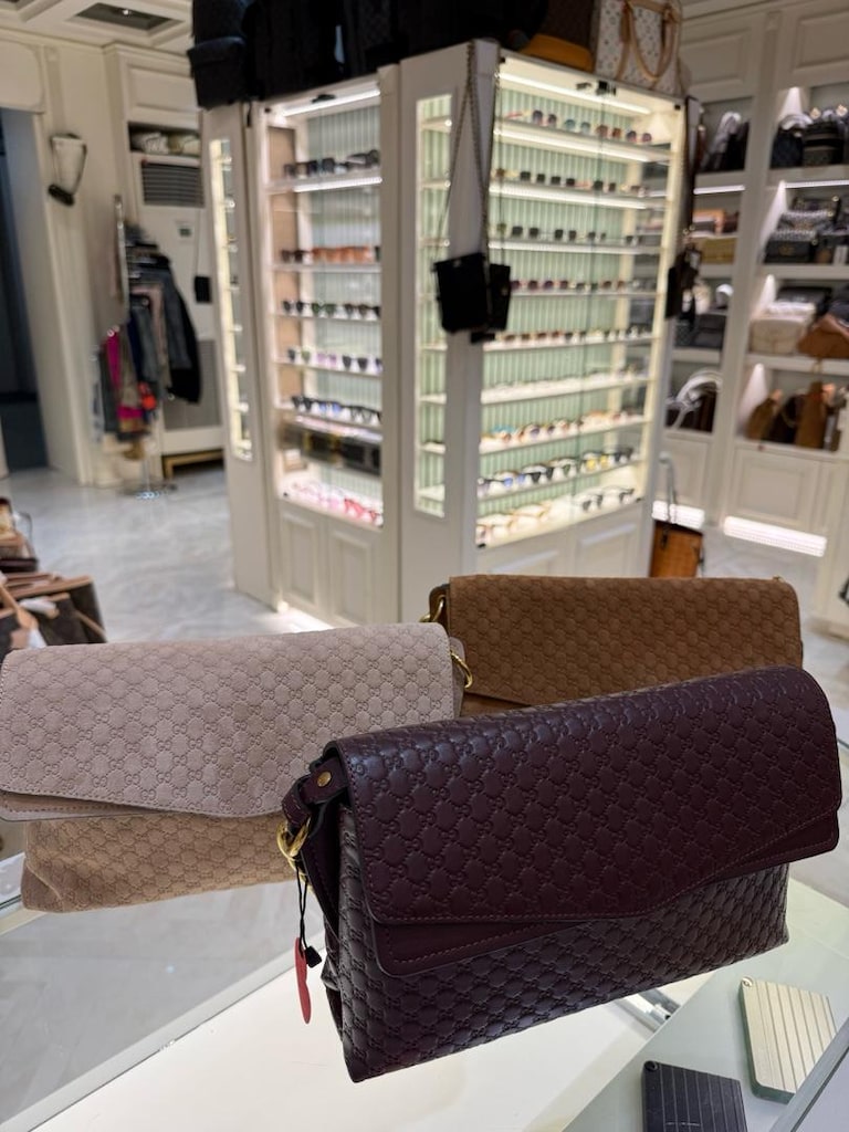 Gucci GG Monogram Süet Taba Omuz Çantası - 3