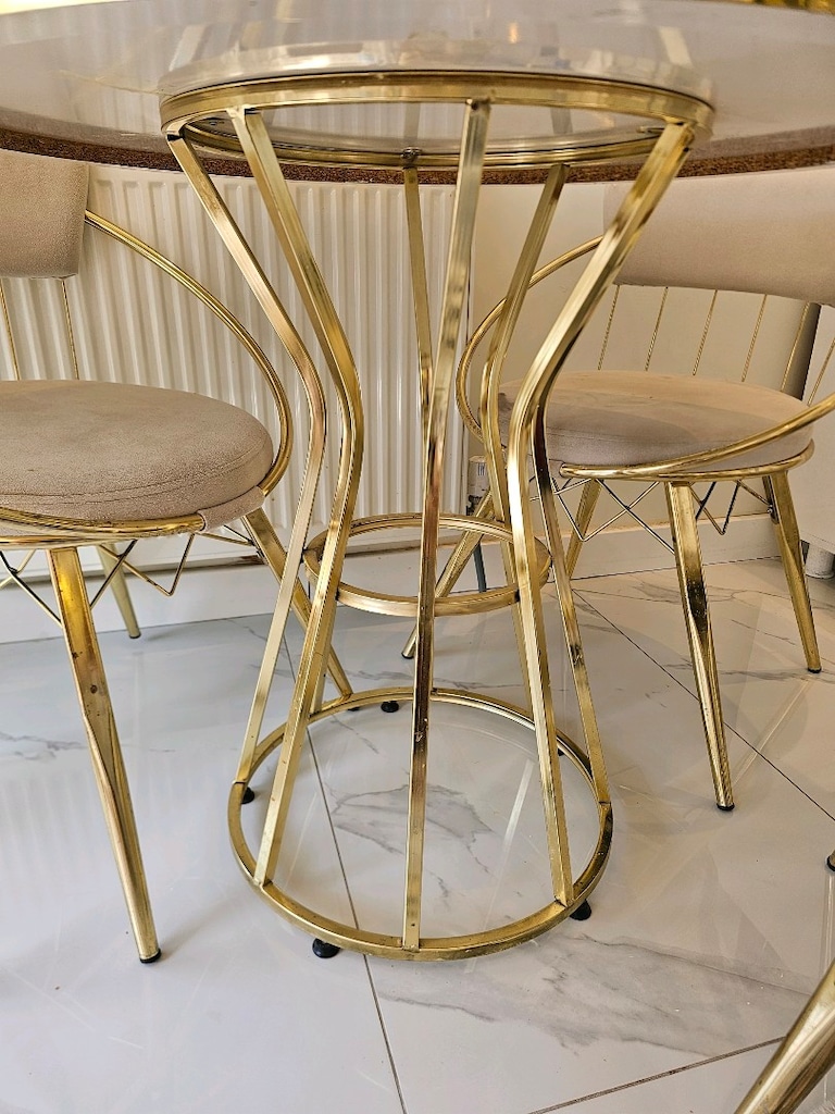 Şık Beyaz Gold Masa + 4 Sandalye Takımı - 5