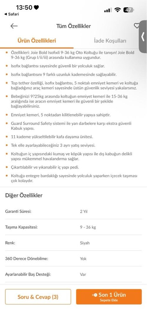 Isofixli Joie Bold 9-36 kg Oto Koltuğu - 8