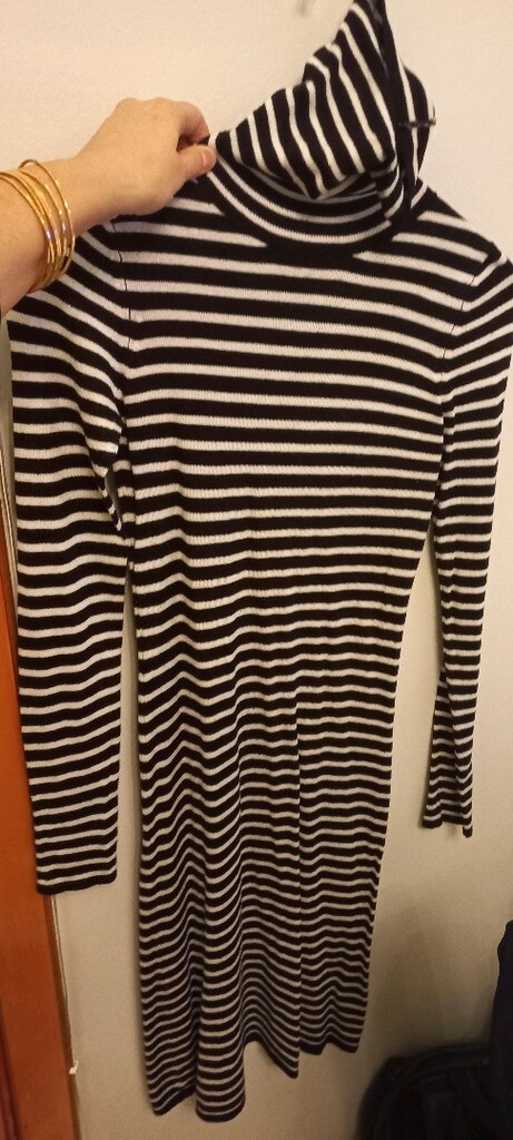 zara s beden çizgili balıkçı yaka elbise - 3