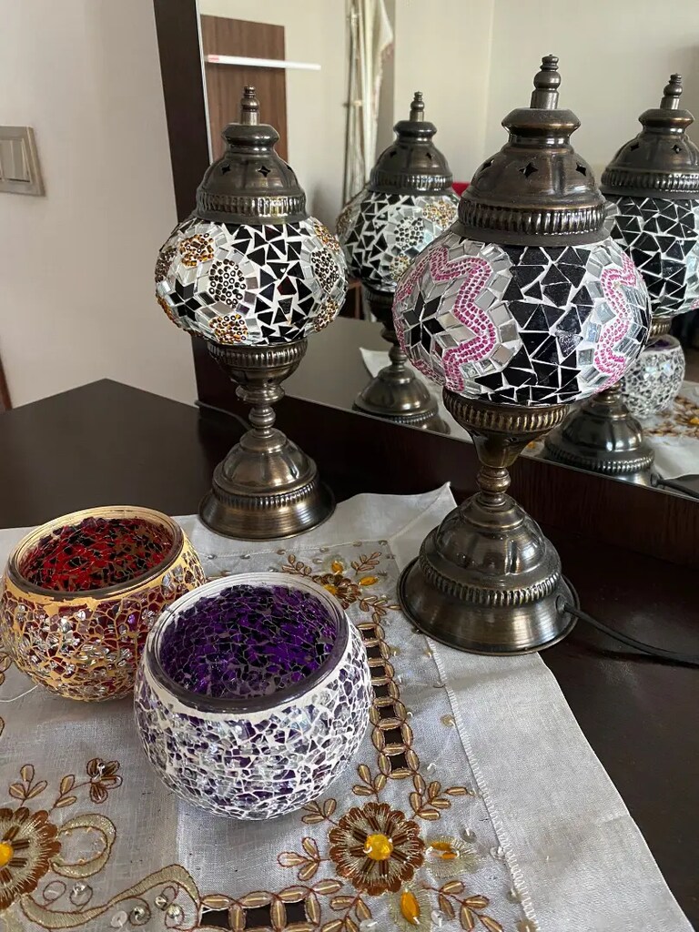 Dekoratif gece lambası ve mumluk abajur - 6