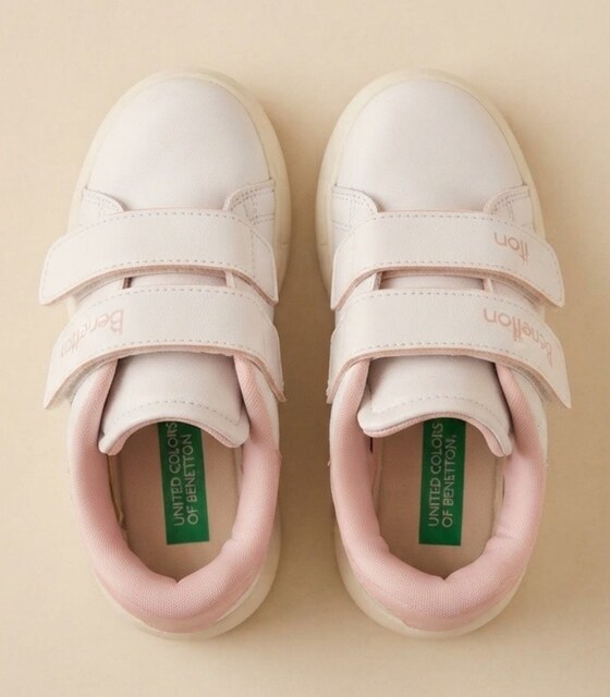 27 Numara Benetton Cırt Cırtlı Beyaz/Pembe Sneaker