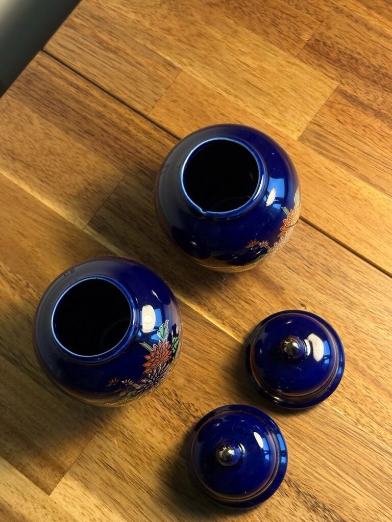 Vintage Kobalt Kapaklı Vazo Çifti - 4