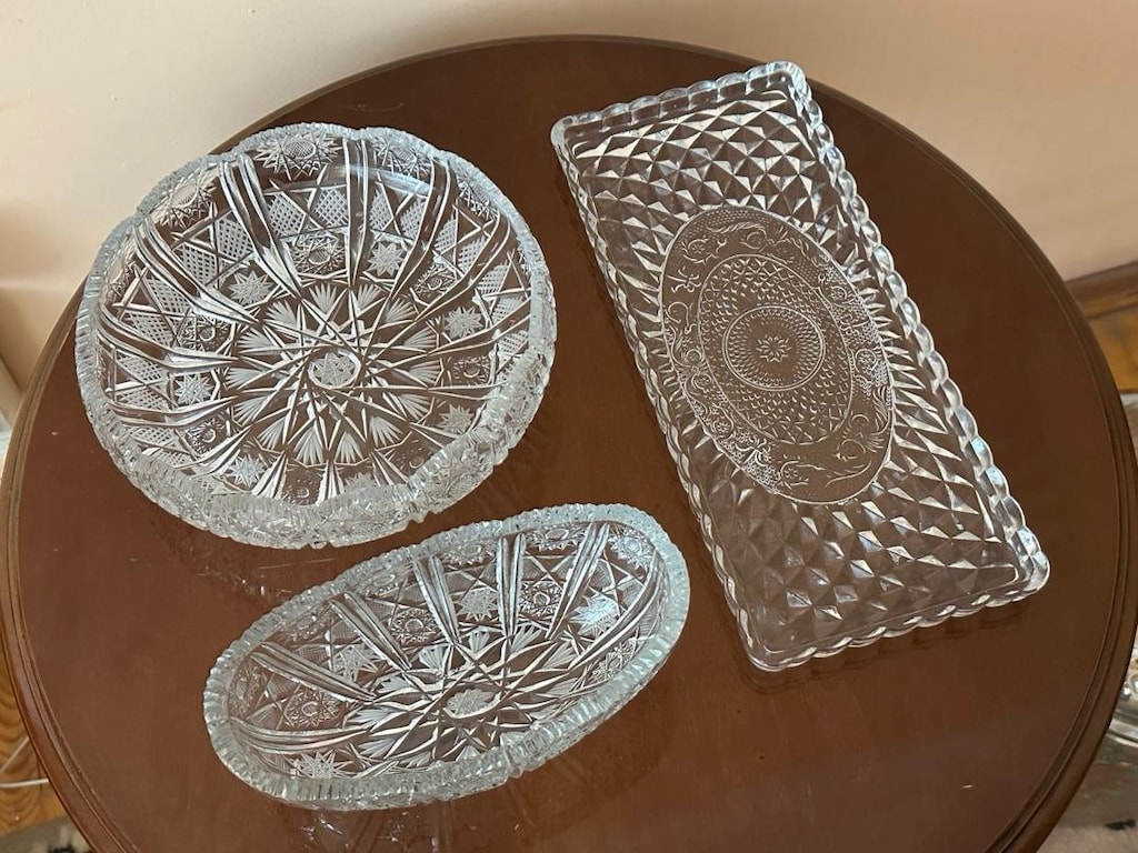Vintage Cam / Kristal Kesme Desen 3'lü Sunum ve Servis Seti