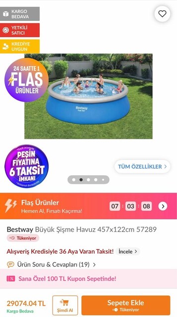 BESTWAY PREFABRİK HAVUZ 457*122 Cm AZ KULLANILMIŞ