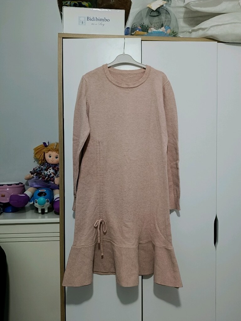 triko tunik elbise pudra renk 40 42 44 beden