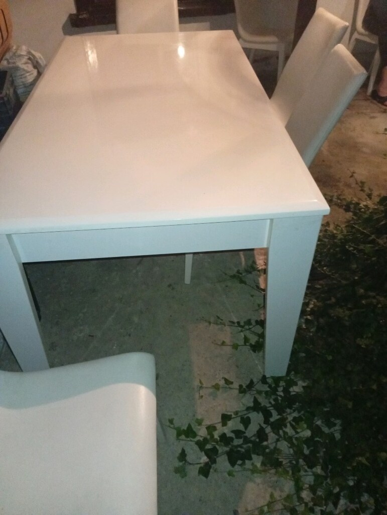 Yemek Masa Takımı Beyaz Renk 6 deri sandalyeli - 2
