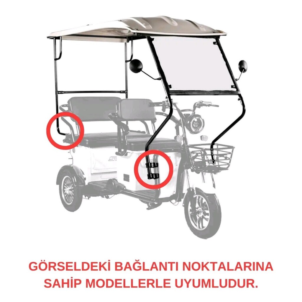 Elektrikli 3 Teker Mopedlere Uygun Alternatif Tente Yağmurluk Güneşlik - 8