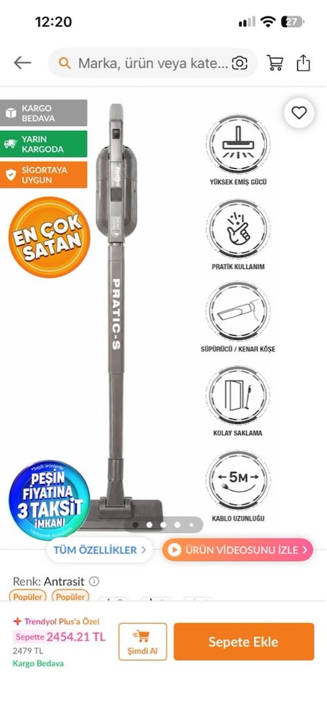 Fantom Pratic-S P1200 Toz Torbasız Dikey Süpürge - 3