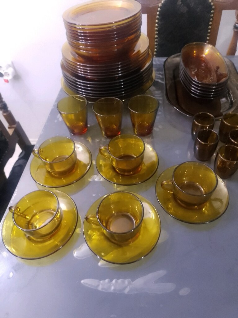 Yemek Takımı Antika Renkli Cam 60 Parça - 4