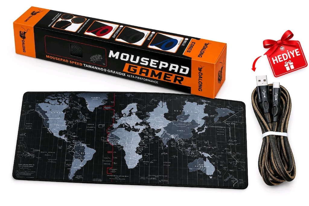 MOUSE PAD 80X30 DÜNYA HARİTALI ŞARJ KABLOSU HEDİYE - 7