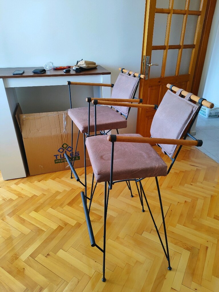 65 cm rustik tel bar sandalyesi