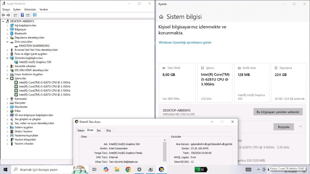 4 Saat Batarya Pil+ İ5 6.Nesil + 8 GB + 256 GB M2 SSD - 4
