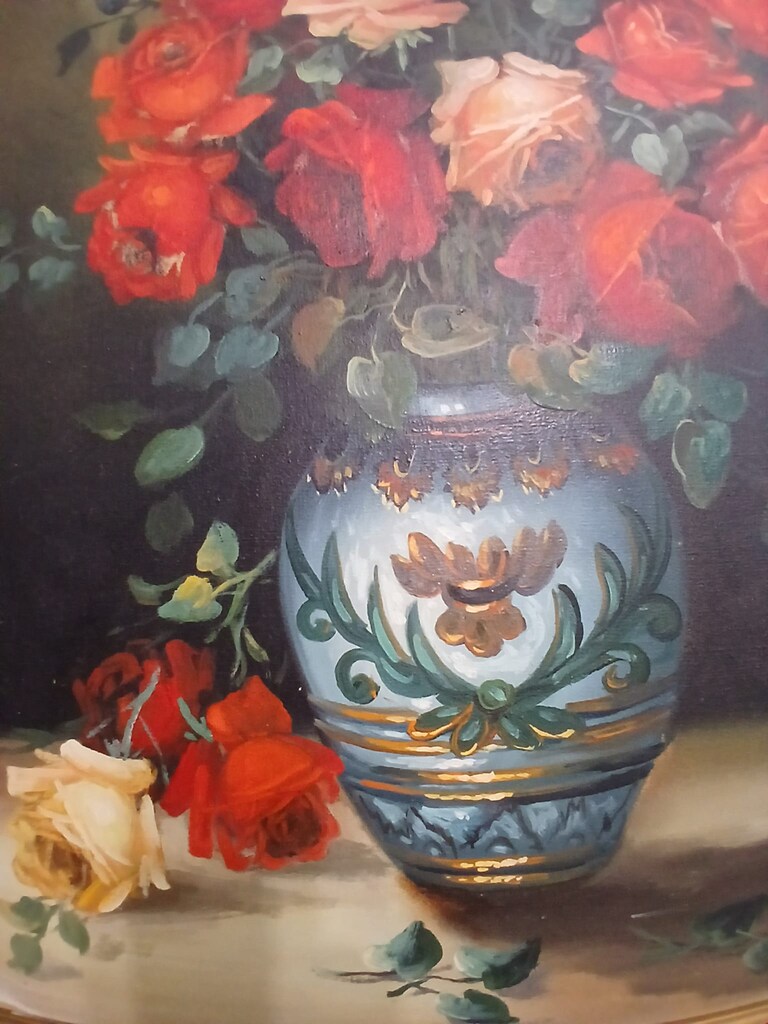 vintage yağlıboya gül naturmortu- - 3