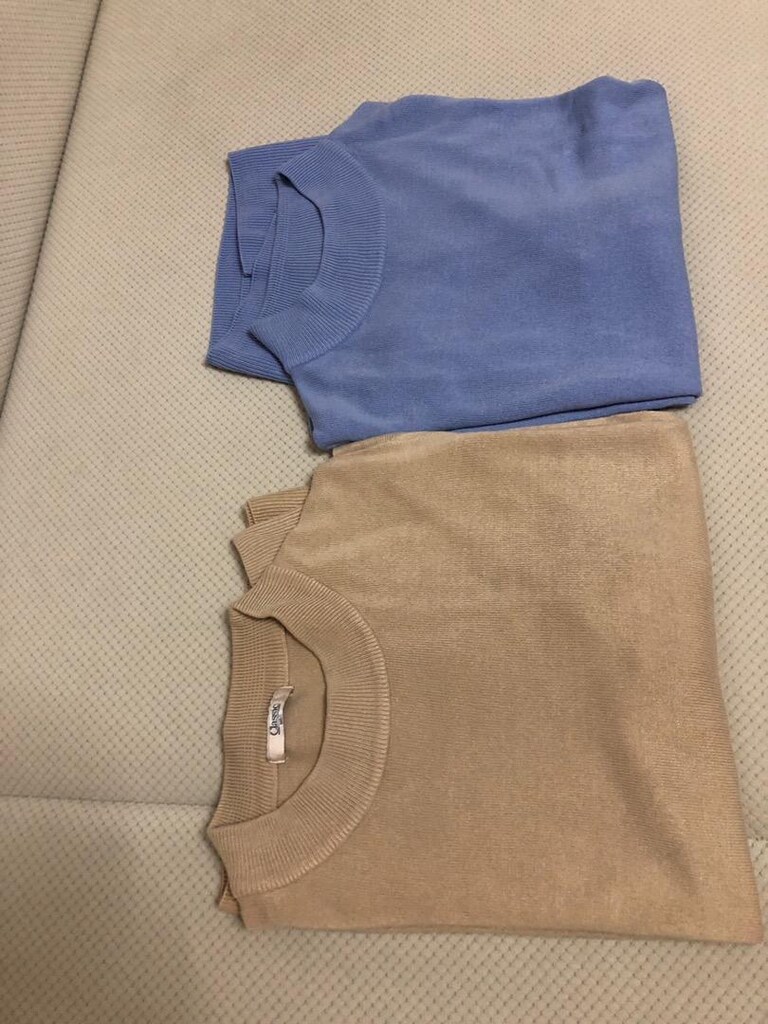 İngiltere Marks&Spencer %100 akrilik krem ve açık mavi renkli XL kazak