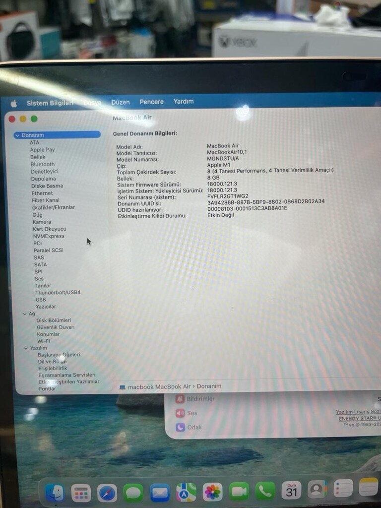 MacBook Air M1 2020 model 8 Gb rem 256 Gb Ssd KUTU FATURA MEVCUT ilk g - 10