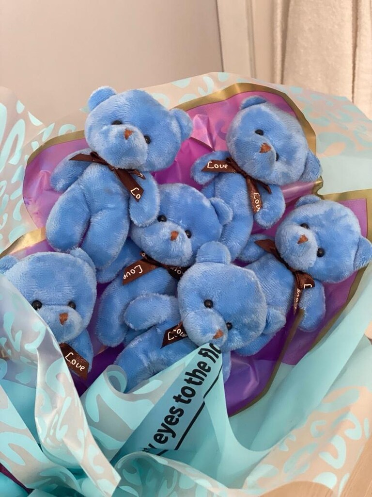 mavi 6 lı peluş ayıcıklı çiçek - 2