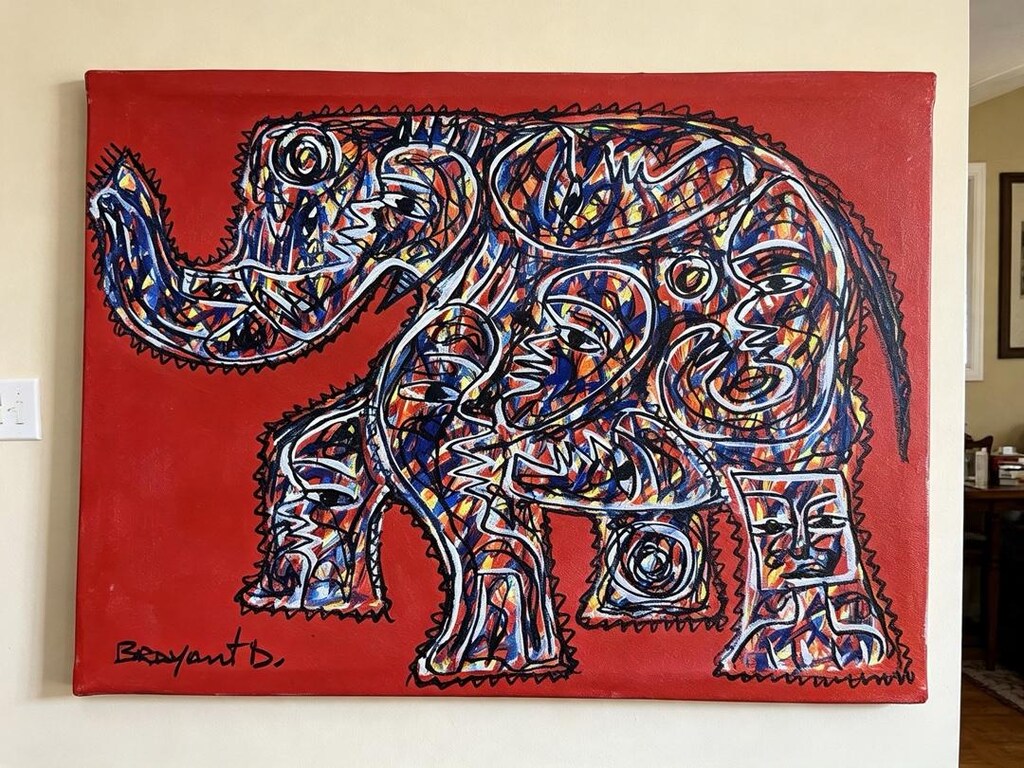 İmzalı Antika Soyut Fil Tablosu - 2
