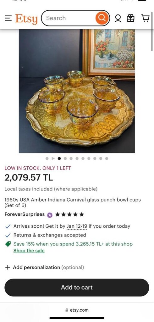 ANTİKA! CARNİVAL GLASS ( Karnaval Glass ) AMERİKAN Çay Fincan Takımı - 12