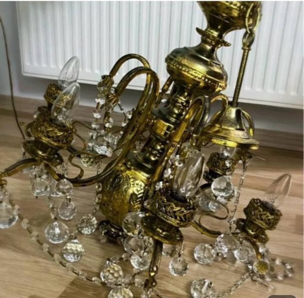 Vintage Ağır Pirinç Döküm Salon Avizeleri(2Adet Çanak+ 1Adet Kristal - 3