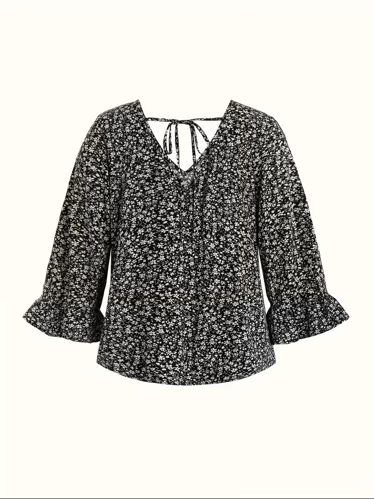 B077 Popüler Stil Kollu Fırfırlı Manşetli Büyük Beden Bluz - 4