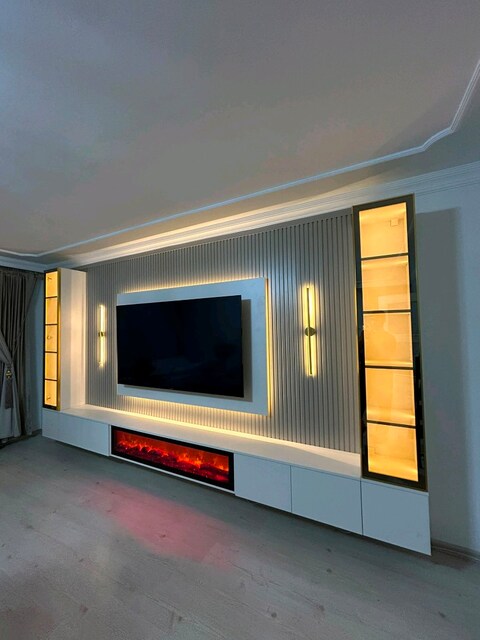 Duvar Paneli Tv Ünitesi Duvar Ünitesi kitaplık LED'li Duvar paneli