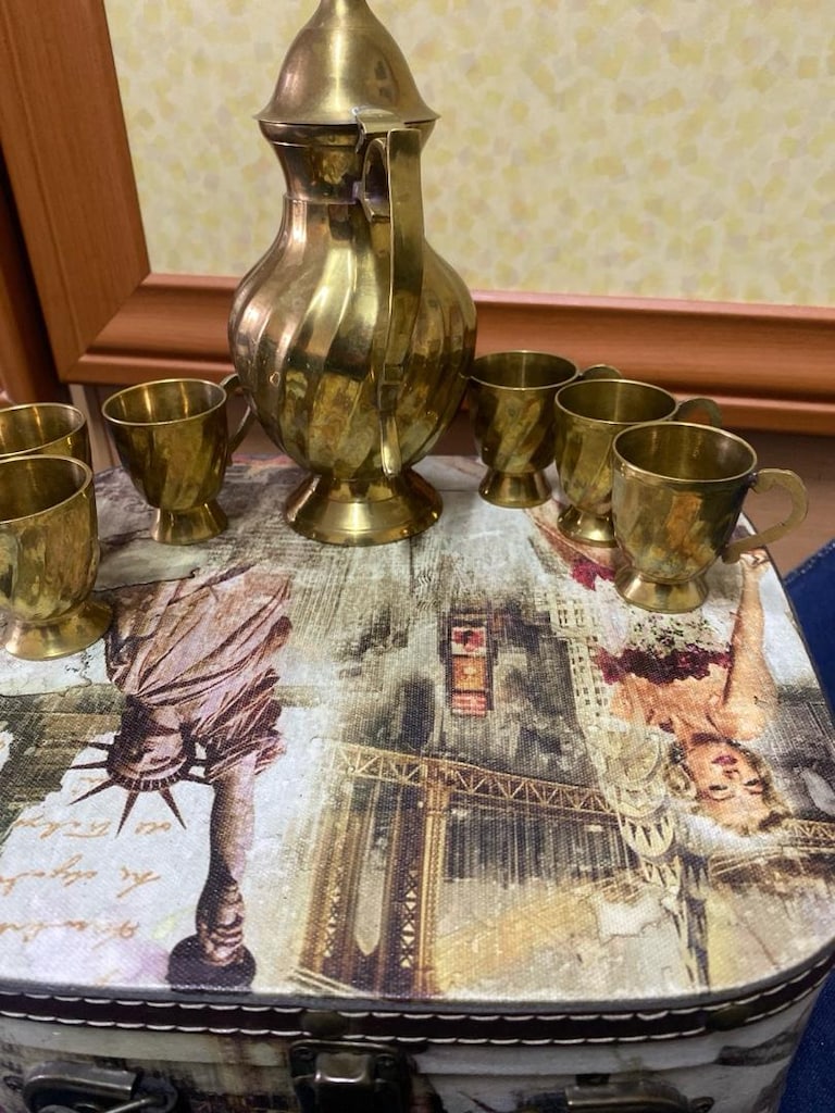 Vintage Pirinç Kahve/Şerbet Takımı - 6 Bardak + 1 İbrik - 5