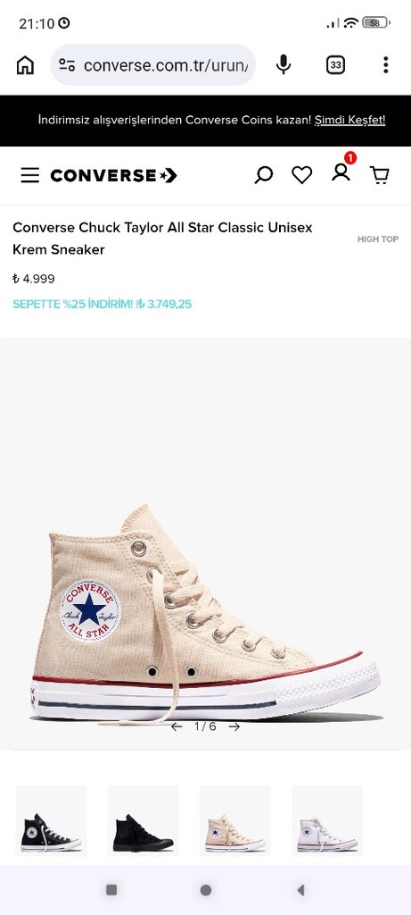 Converse Chuck Taylor All Star Classic Unisex Krem Sneaker - 5