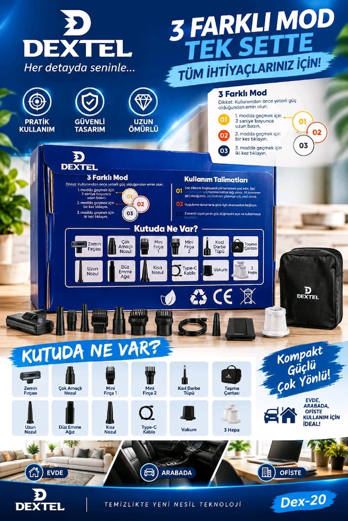 20.000 PA - Şarjlı El Süpürgesi - Hava Üfleyici - Taşıma Çantalı - 2