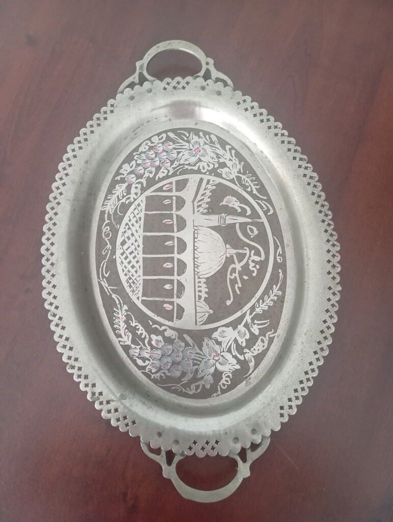 İşlemeli antika bakır tepsi - 5