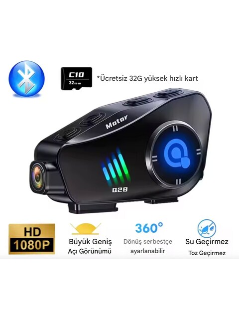 Q28 Kameralı Motosiklet Kask Kulaklığı HD 1080P Kayıt İntercom