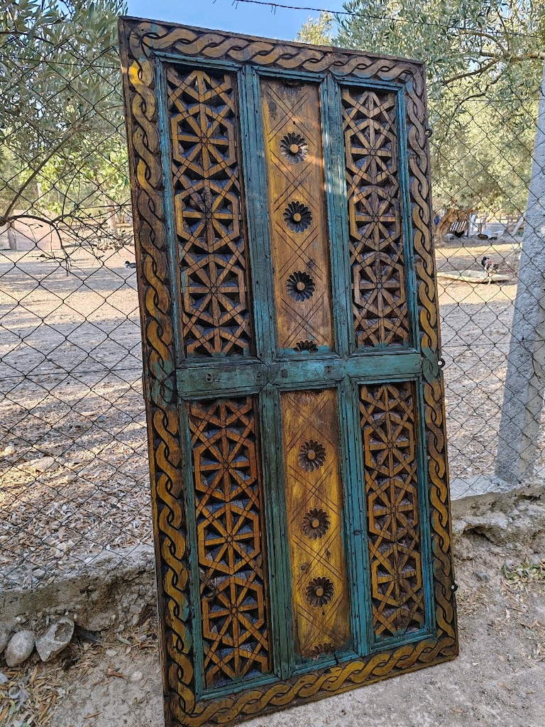 tamamı el oyması eski ahşap kapı 170-80 cm - 2