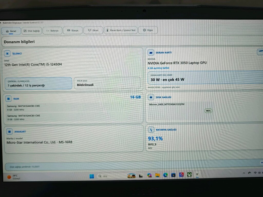 Msi Thin i5 12450H RTX 3050 16GB Ram 512GB SSD - 7