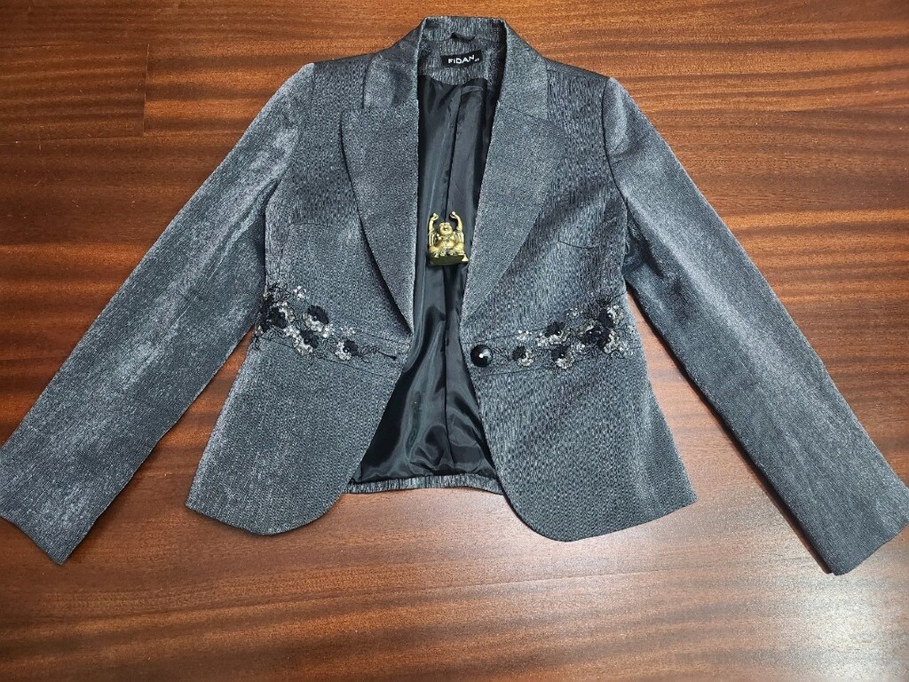 ÇİÇEK İŞLEMELİ GRİ CEKET - 2