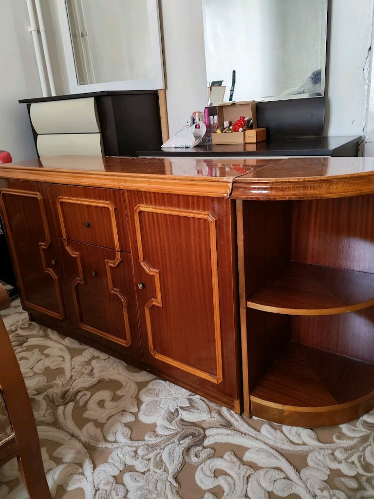 Retro Ahşap Salon Konsolu / Büfe (Oval Yan Raflı - 5