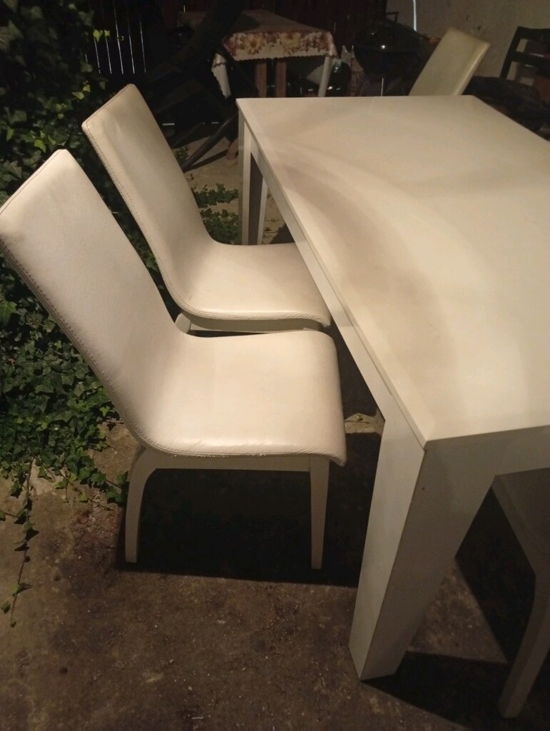 Yemek Masa Takımı Beyaz Renk 6 deri sandalyeli - 3