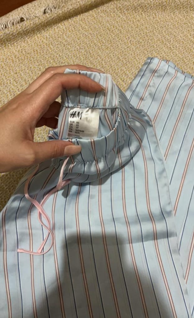 Çizgili saten mavi Pijama - 2