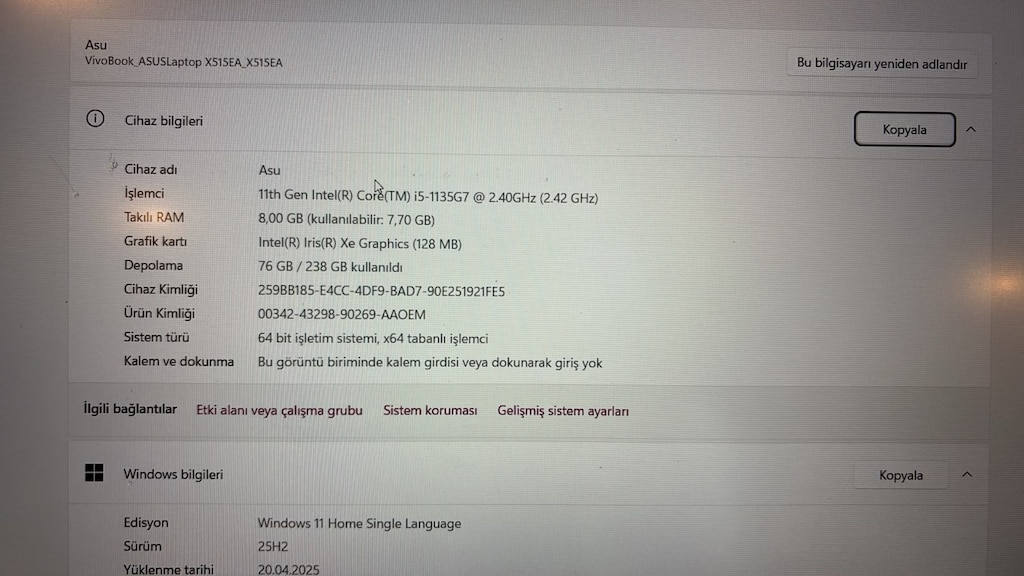 Asus X515EA-BQ1190 15.6'' Full HD Taşınabilir Bilgisayar 8GB RAM - 3