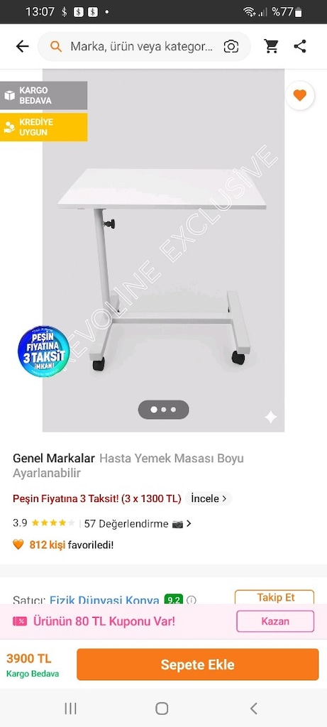 Beyaz hasta yemek masası, yükseklik ayarlanabilir.tekerlekli - 2